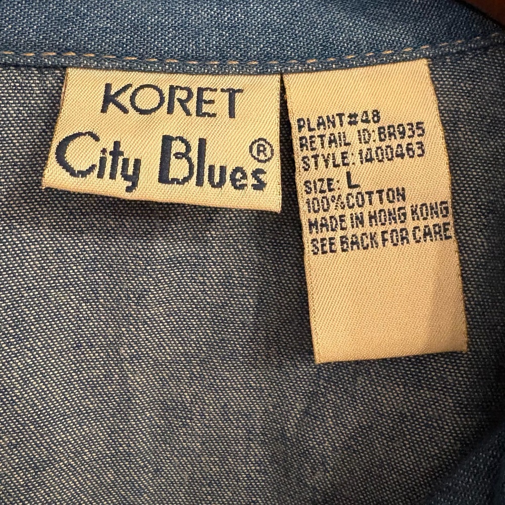 🔴 Koret City Blues Vintage 90s Embroidered Beaded Denim Shirt Art to Wear Large - Picture 9 of 10